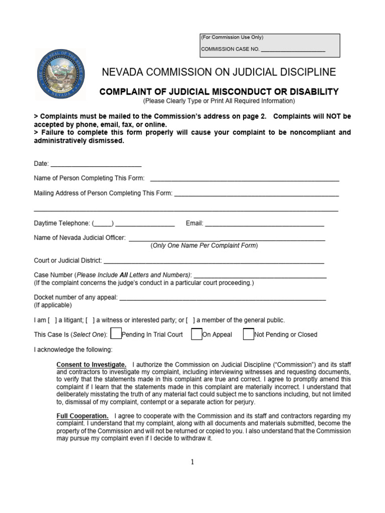 NCJD Complaint Form Cover Page | PDF | Complaint | Perjury