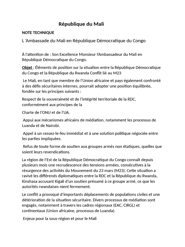 Note Technique Du Congo | PDF | Relations internationales | Politique ...