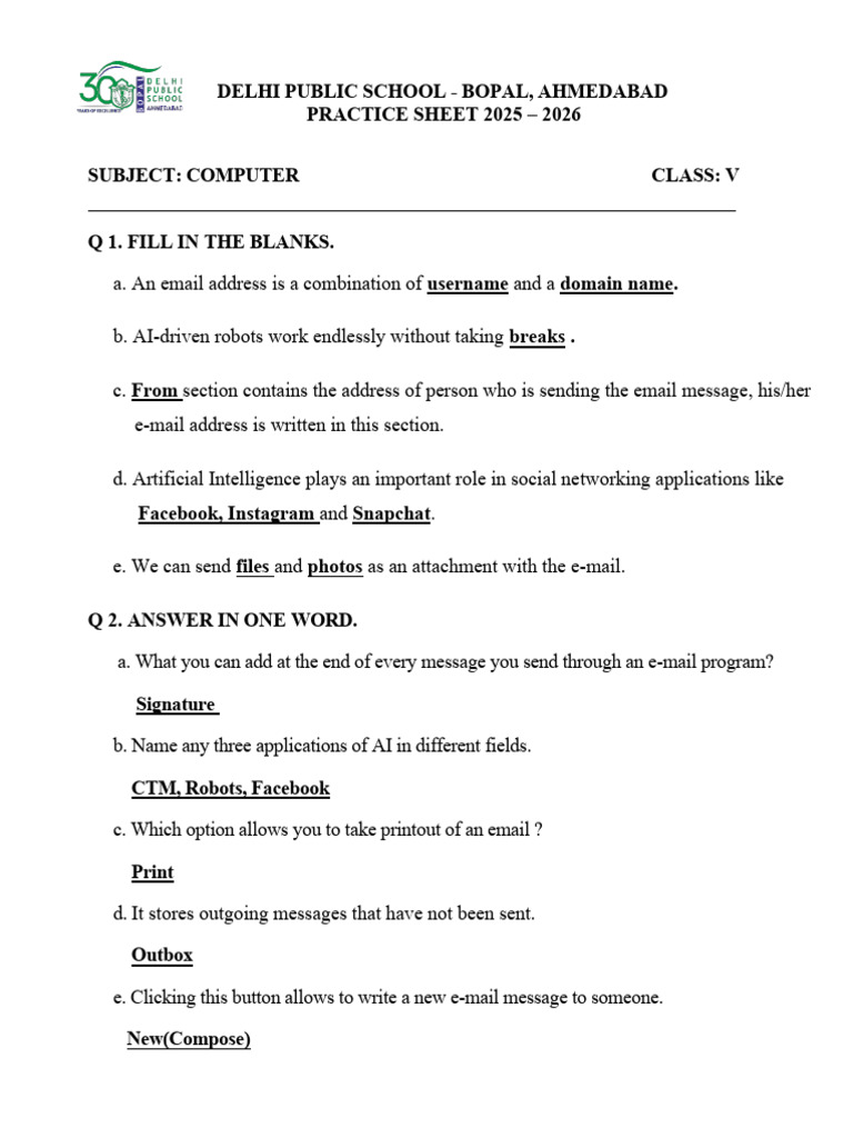 Class 5 - Practice Sheet | PDF