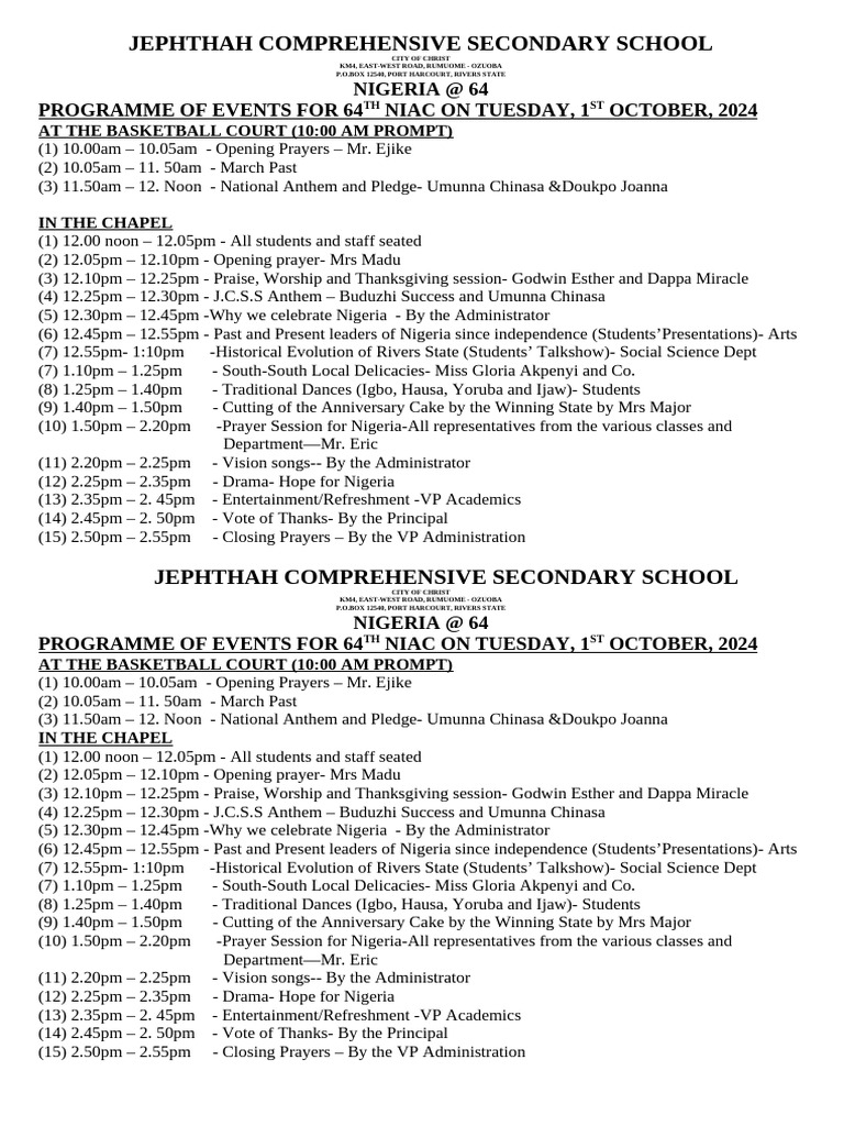 2024 Independence Day Programme | PDF | Nigeria