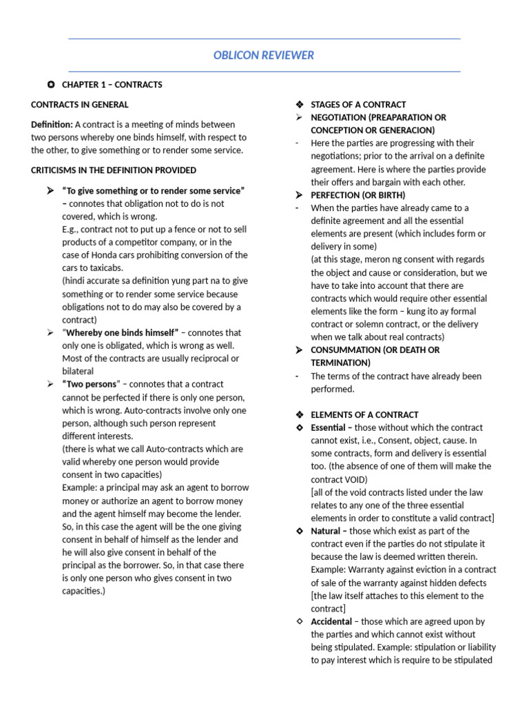 Oblicon - Contracts 2 | PDF | Offer And Acceptance | Misrepresentation