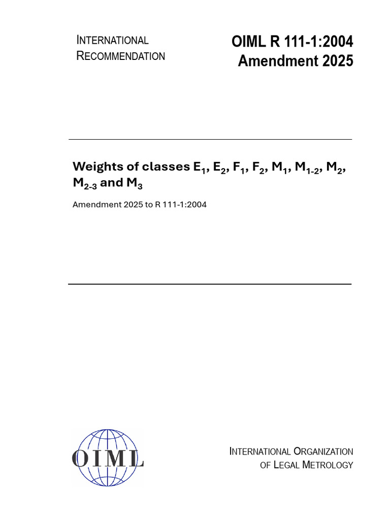 OIML R 111-1 Etalon Kütle Admenment 2025 | PDF | Kilogram | Metrology