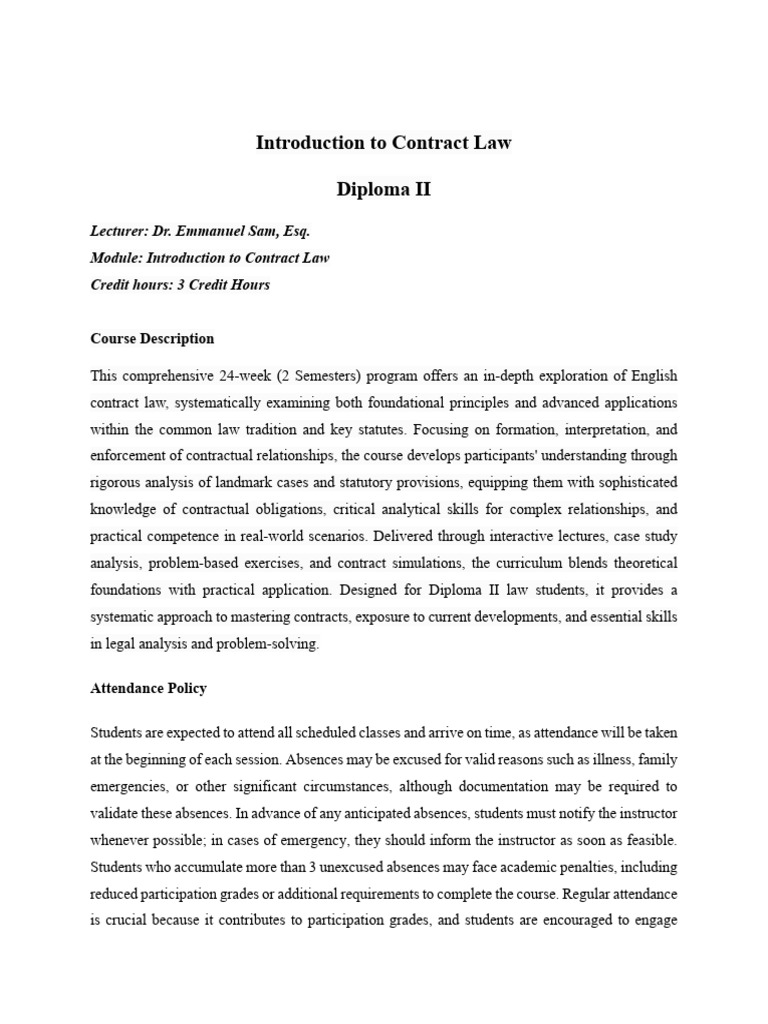 Contract Law Course Outline 2 | PDF | Offer And Acceptance | Consent