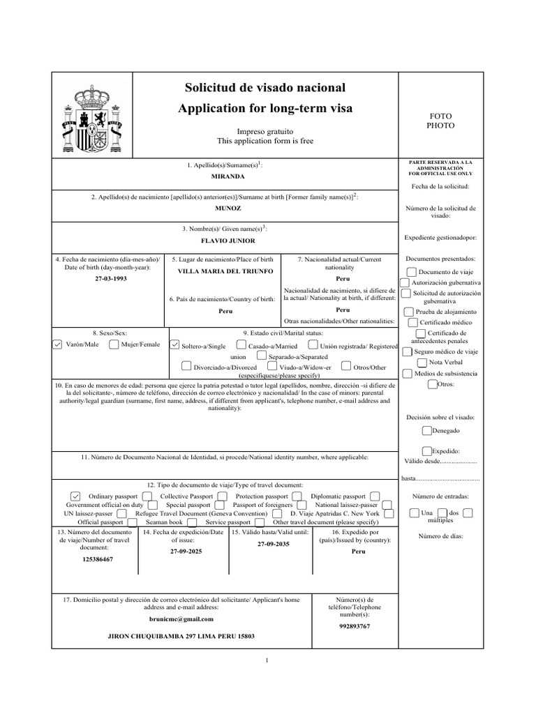 Application Form Miranda Flavio Junior Per842801245625 | PDF | Gobierno ...