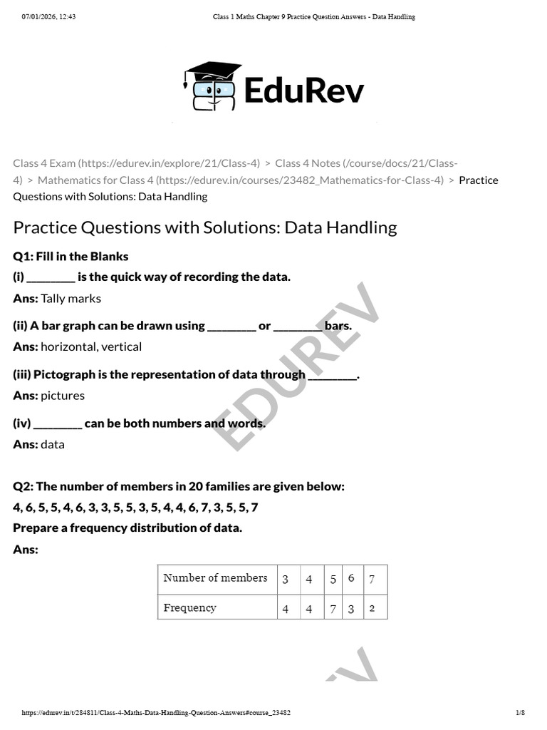 Practice Question Answers - Data Handling | PDF