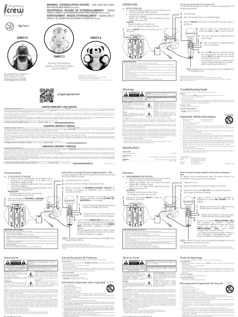 SMK010 - 014 - IB - 210812 Singing Machine | PDF | Electricity