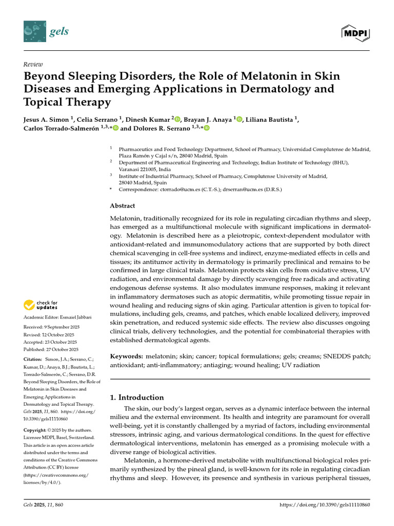 Beyond Sleeping Disorders, The Role of Melatonin in Skin Diseases | PDF ...