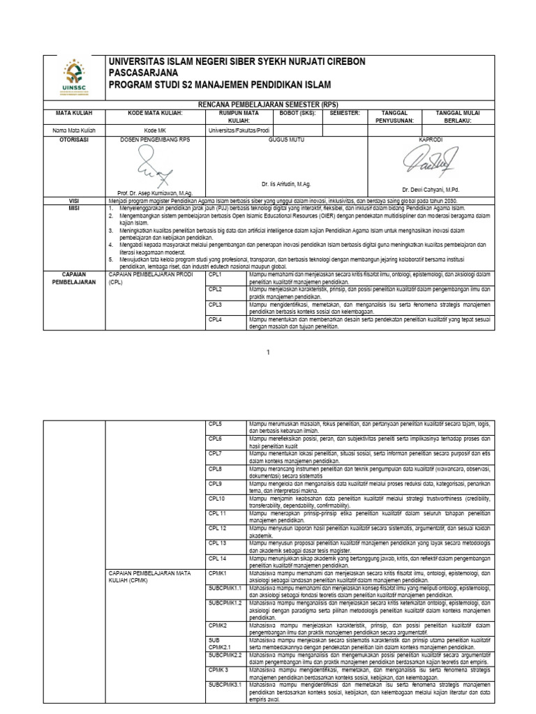 Template-Rps-Obe-Metodologi Penelitian Kualitatif Prof Asep 2026 - 2 | PDF