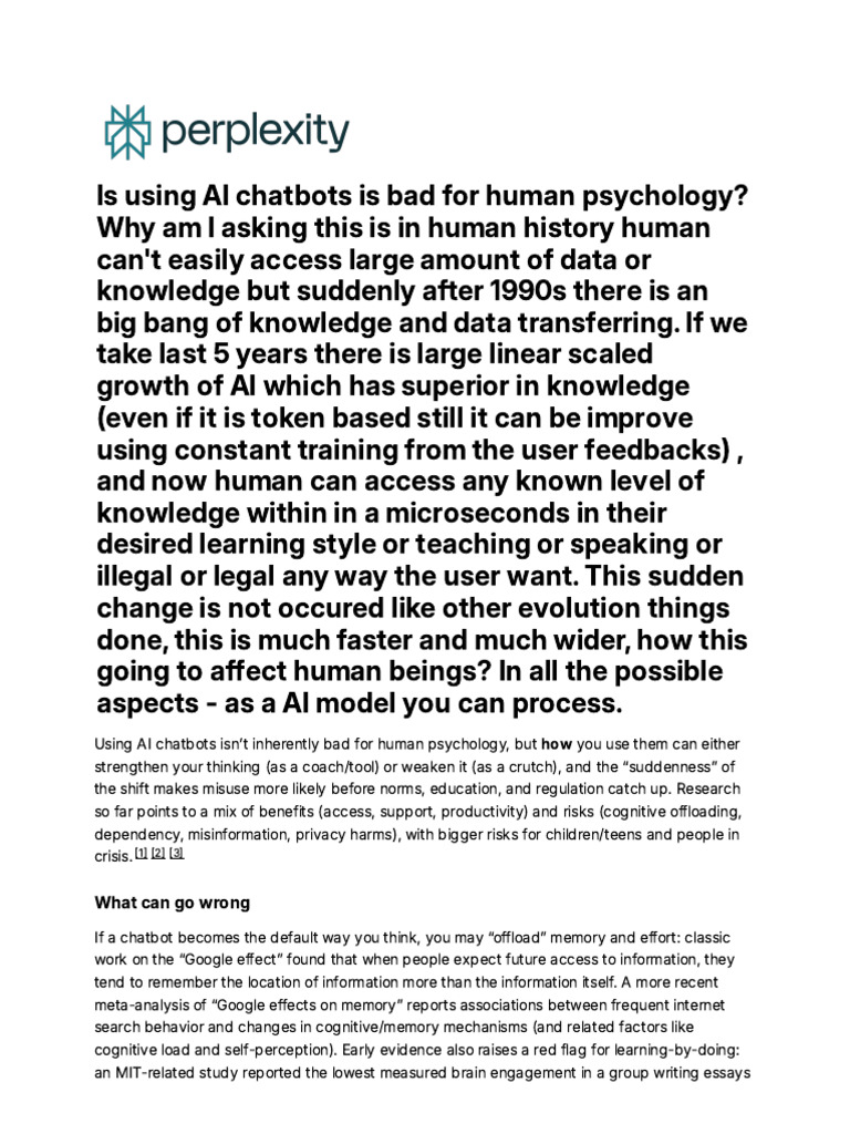 Is Using AI Chatbots Is Bad For Human Psychology | PDF | Artificial ...