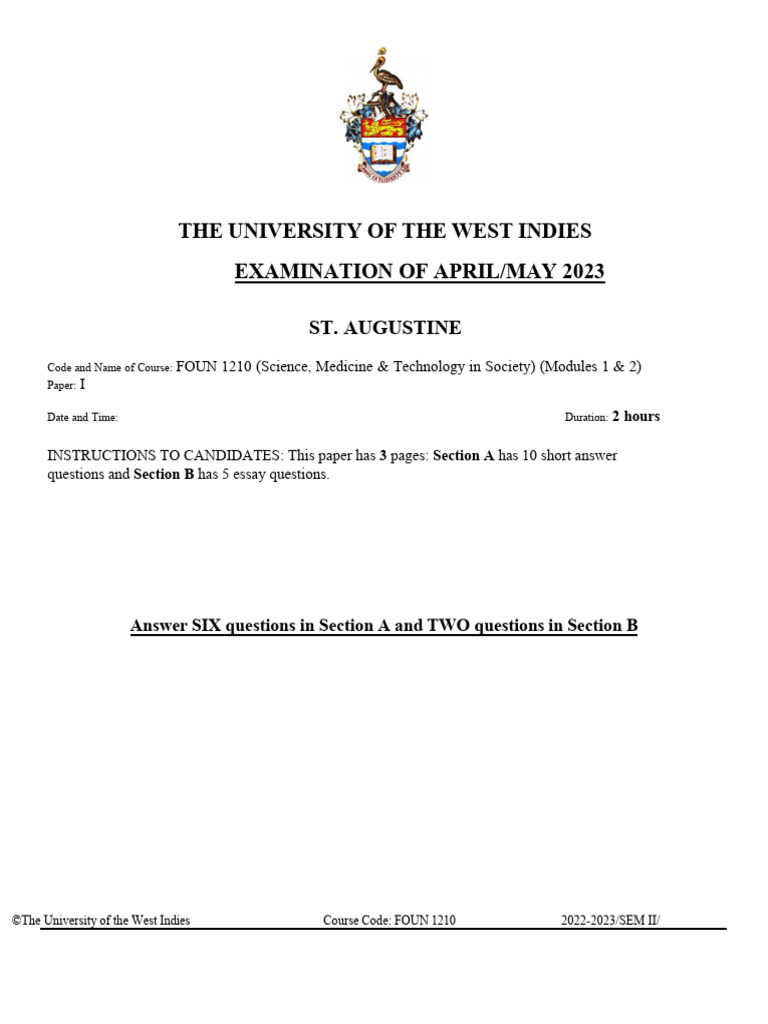 Foun 1210 April May 2023 Final Exam Letter | PDF | Biotechnology | Science