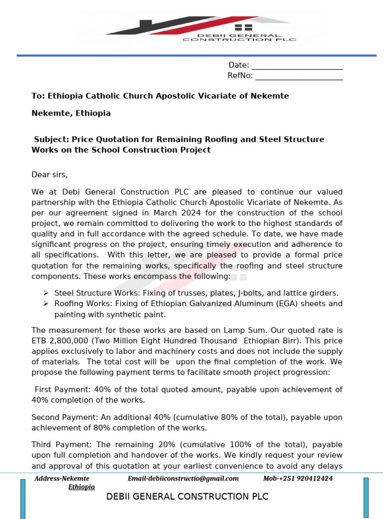 Price Quatation For Remaining Work Letter | PDF