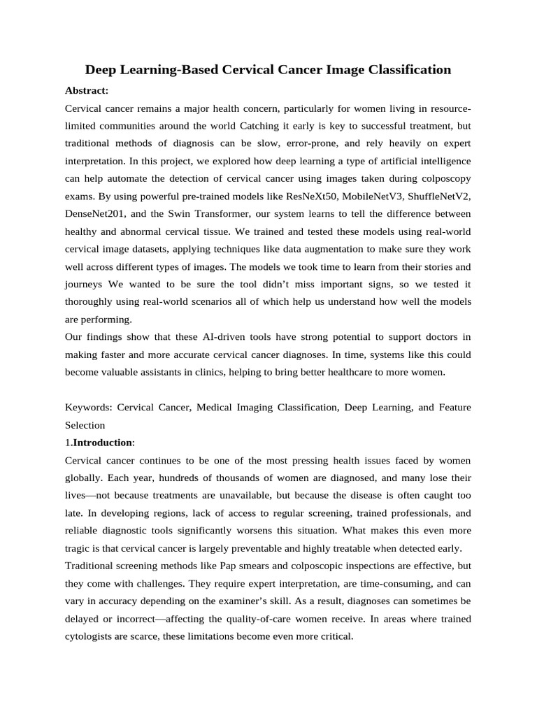 Journal Paper For Deep Learning Based Cervical Cancer Image ...
