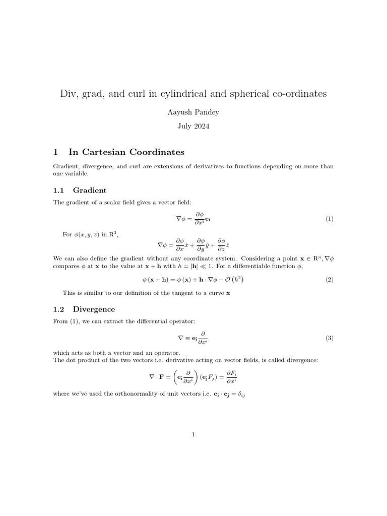 Div Grad and Curl in Cylindrical and Spherical Co Ordinates | PDF ...