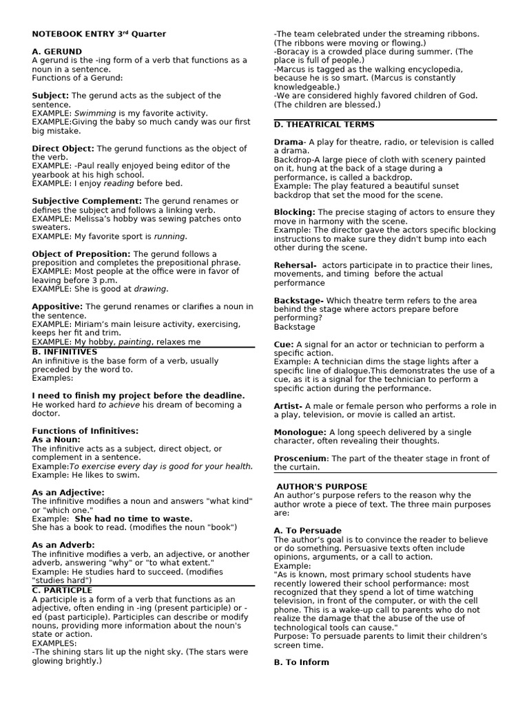 Notebook Entry 3rd Quarter | PDF | Verb | Adjective