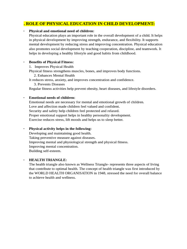 Role of Physical Education in Child Development | PDF | Physical ...