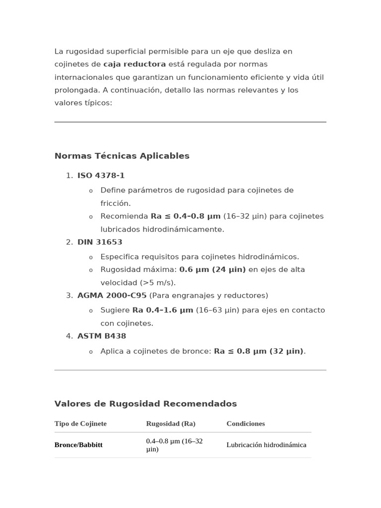 La Rugosidad Superficial Permisible para Un Eje Que Desliza en ...