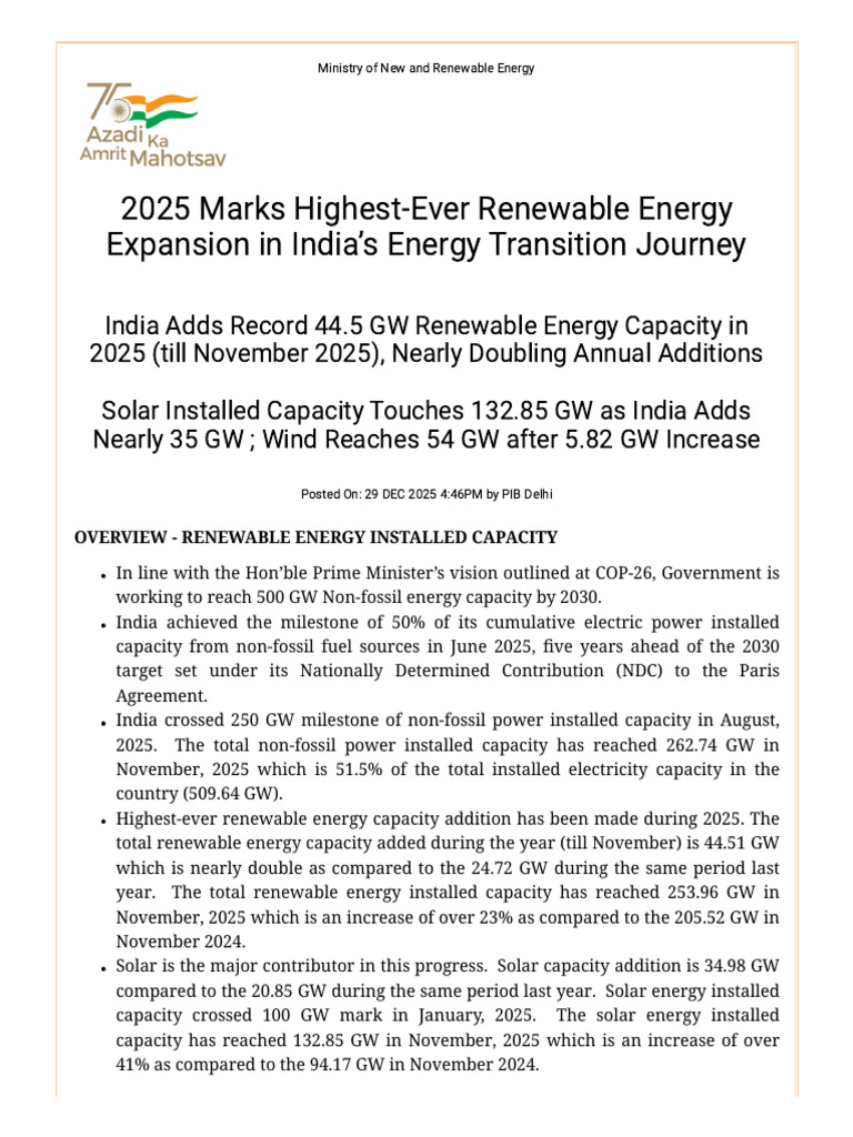 2025 Marks Highest-Ever Renewable Energy Expansion in India's Energy ...