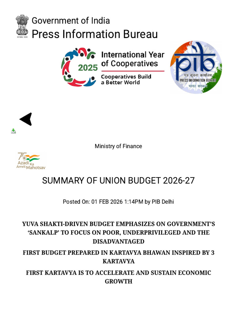 Summary of Union Budget 2026-27 | PDF | Taxes | Income Tax