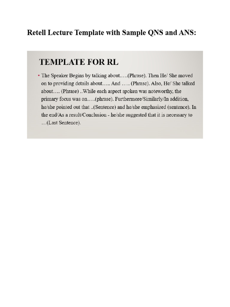 Retell Lecture Template With Sample QNS and ANS | PDF