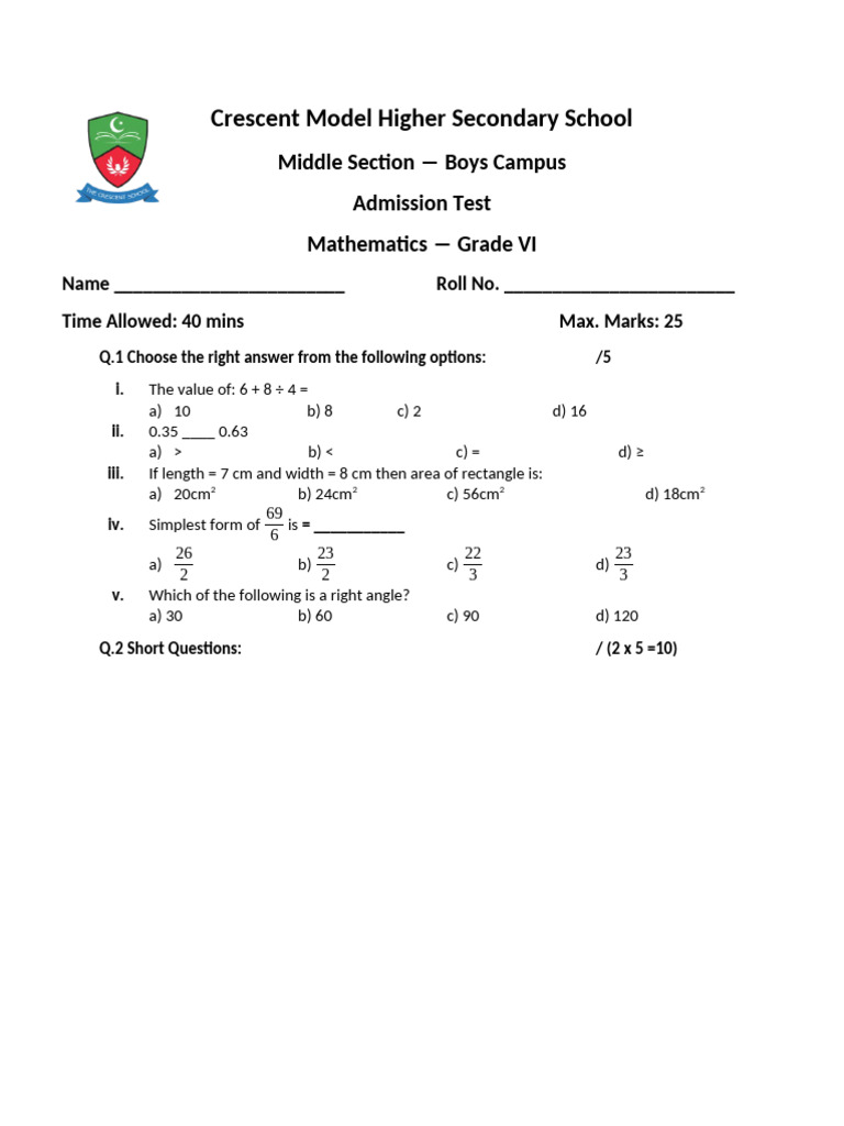 Math Admission Test - B | PDF