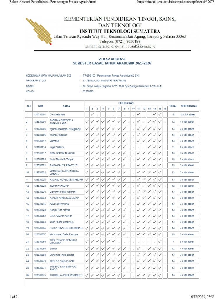 Rekap Absen P Proses RC | PDF