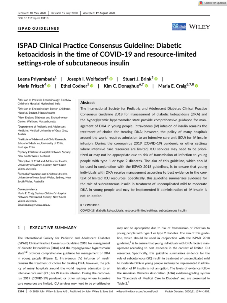 ISPAD Guideline Diabetic Ketoacidosis in The Time of | PDF ...