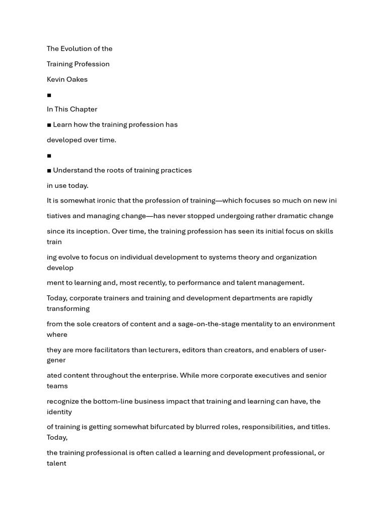 The Evolution of The Training | PDF | Apprenticeship | Instructional Design