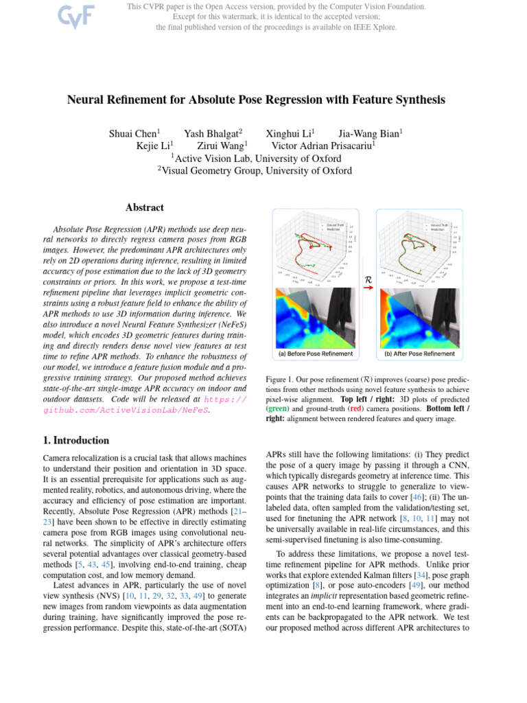 0-Neural Refinement For Absolute Pose Regression With Feature Synthesis ...