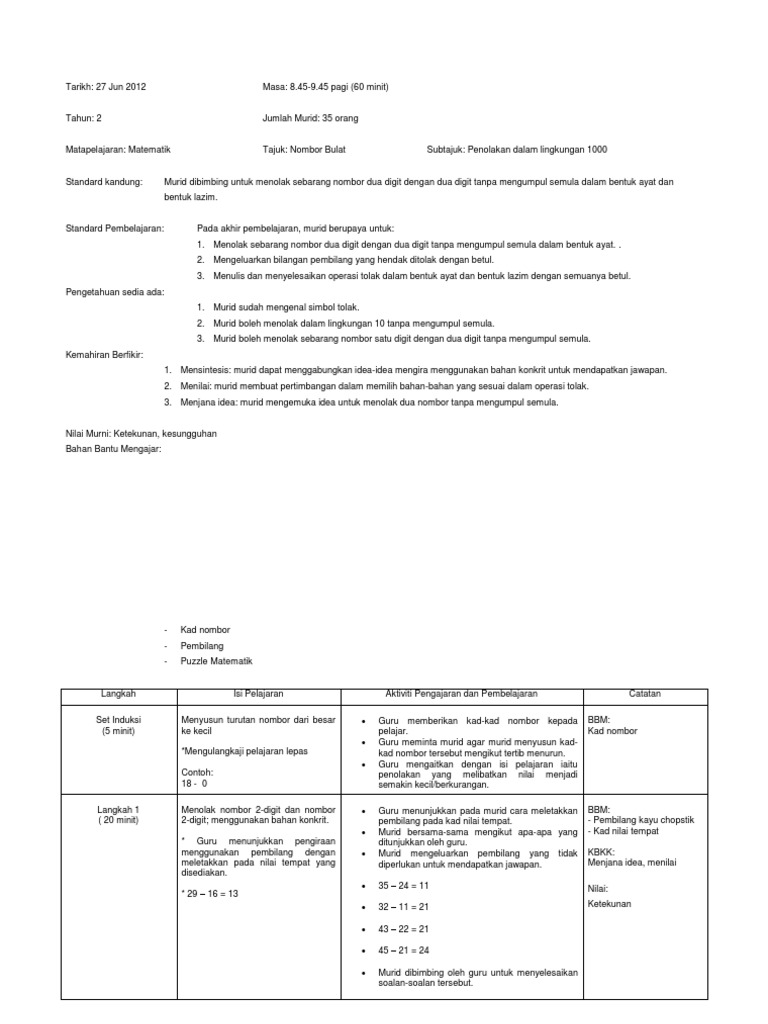 Rph Penolakan Matematik Tahun 2 Pdf