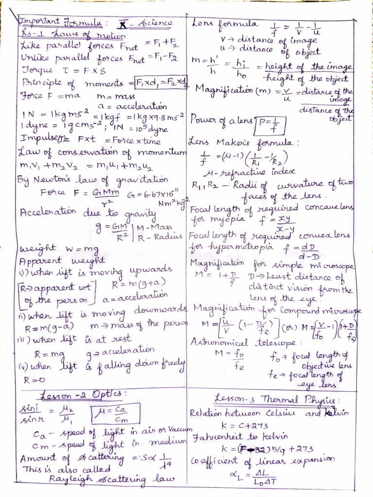 10th Science Important Formulas English Medium PDF Download | PDF