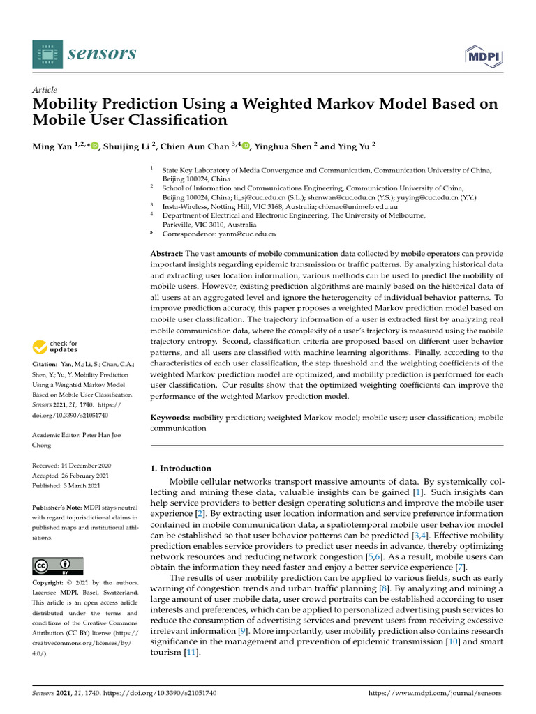 Mobility Prediction Using A Weighted Markov Model Based On Mobile User ...