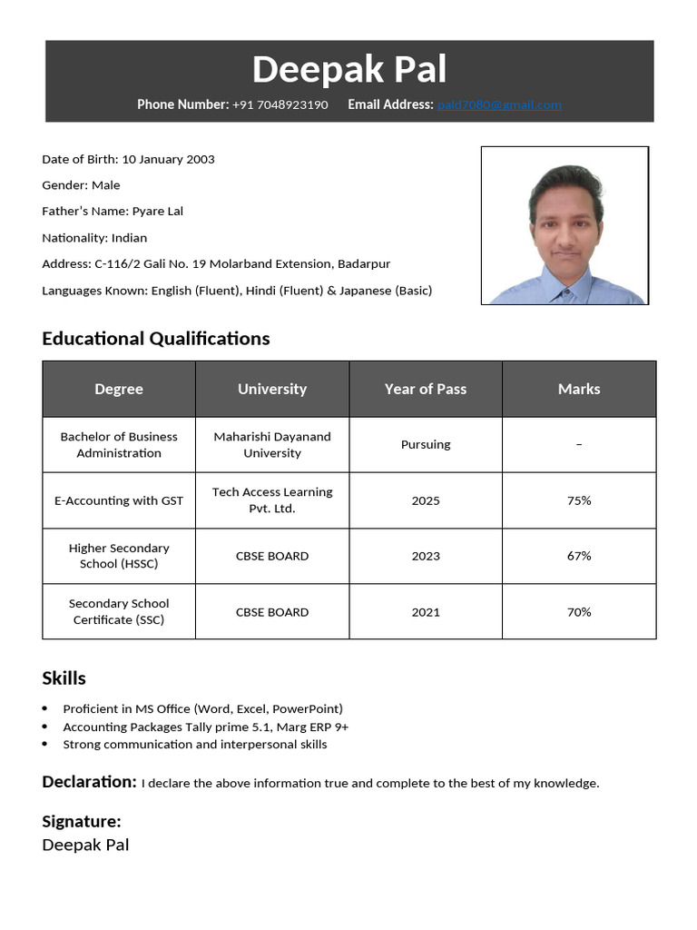 Bio Data Format | PDF