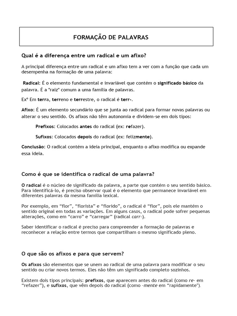 Qual A Diferença Entre Um Radical e Um Afixo | PDF