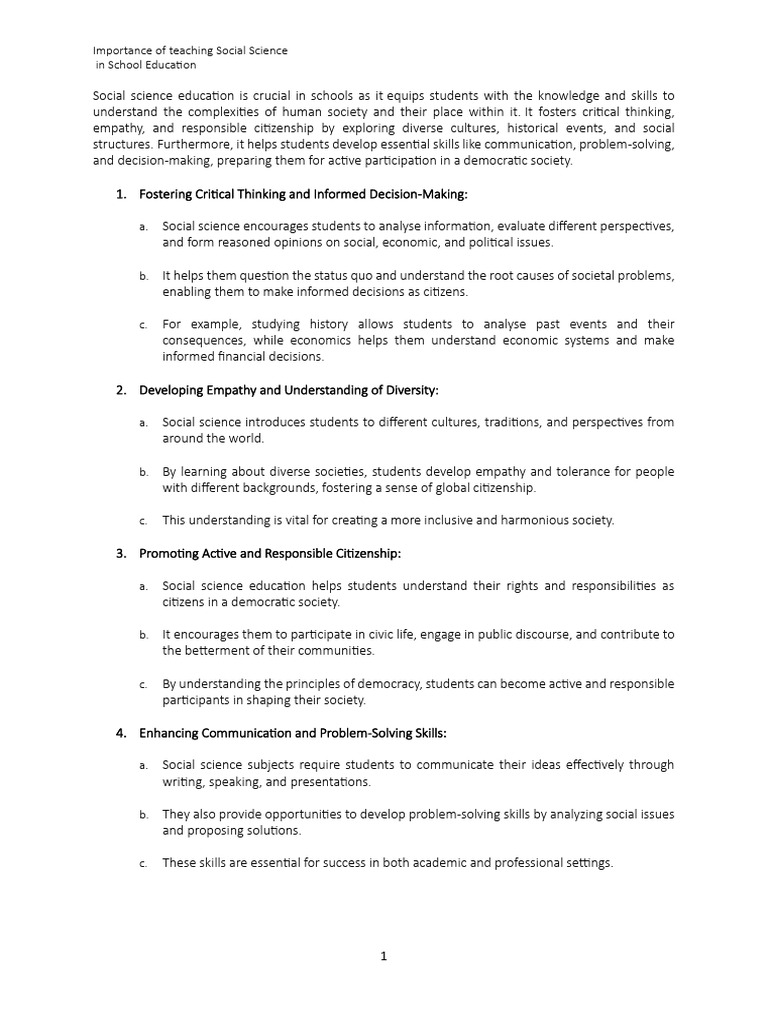 Importance of Teaching Social Science in | PDF | Social Sciences ...