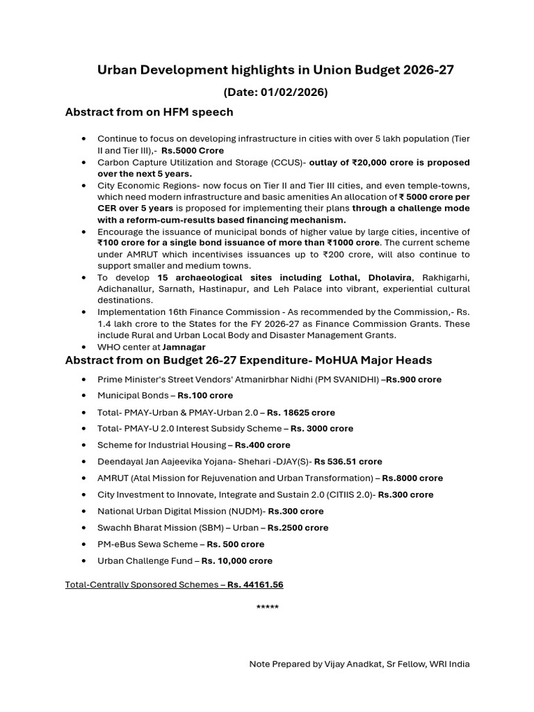 UD Union Budget 2026 27 Highlights VA 010226 | PDF | Government Of ...