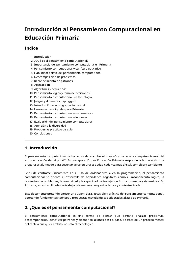 Introducción Al Pensamiento Computacional en Educación Primaria | PDF ...