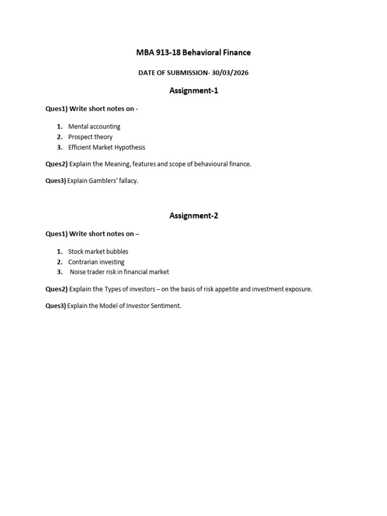 Assignment Behavioural Finance 4th Sem | PDF