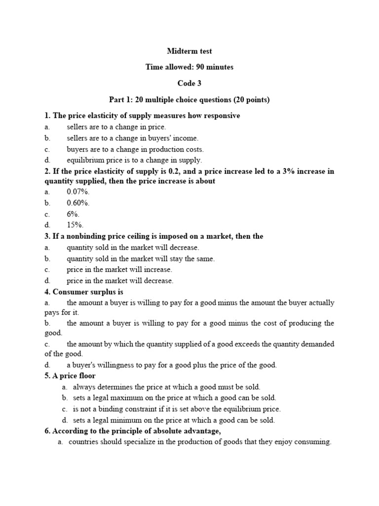 Midterm Test | PDF | Cost Of Living | Economic Surplus