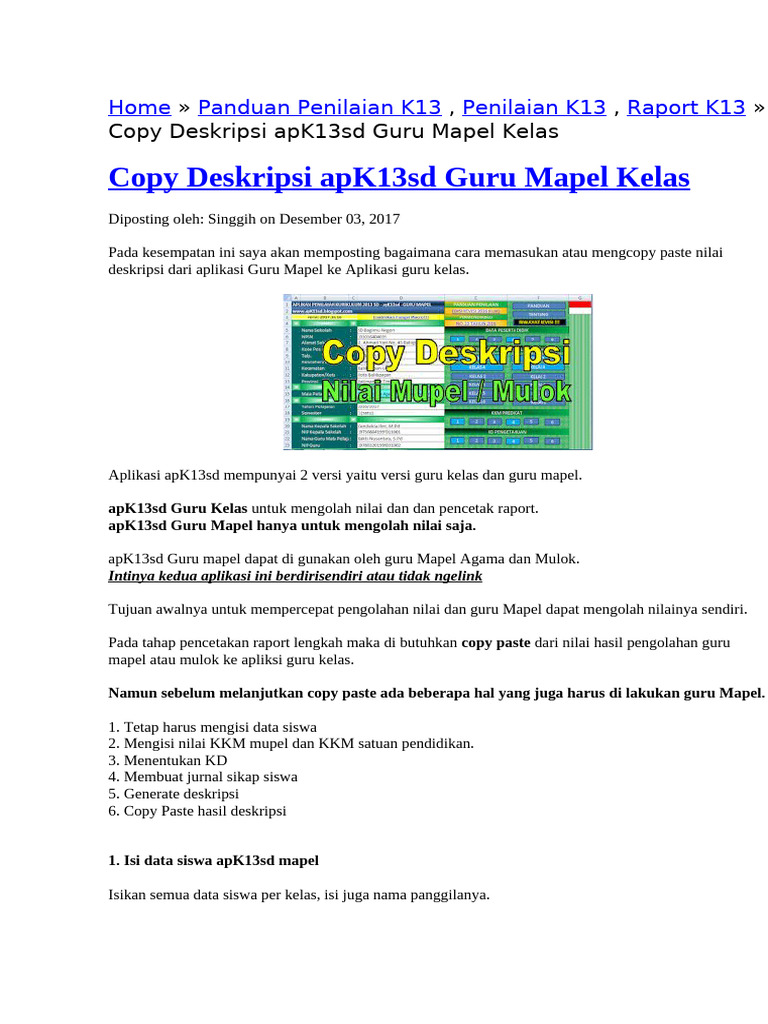 Cara Copy Paste Nilai Agama & Mulok Ke Aplikasi k13 | PDF