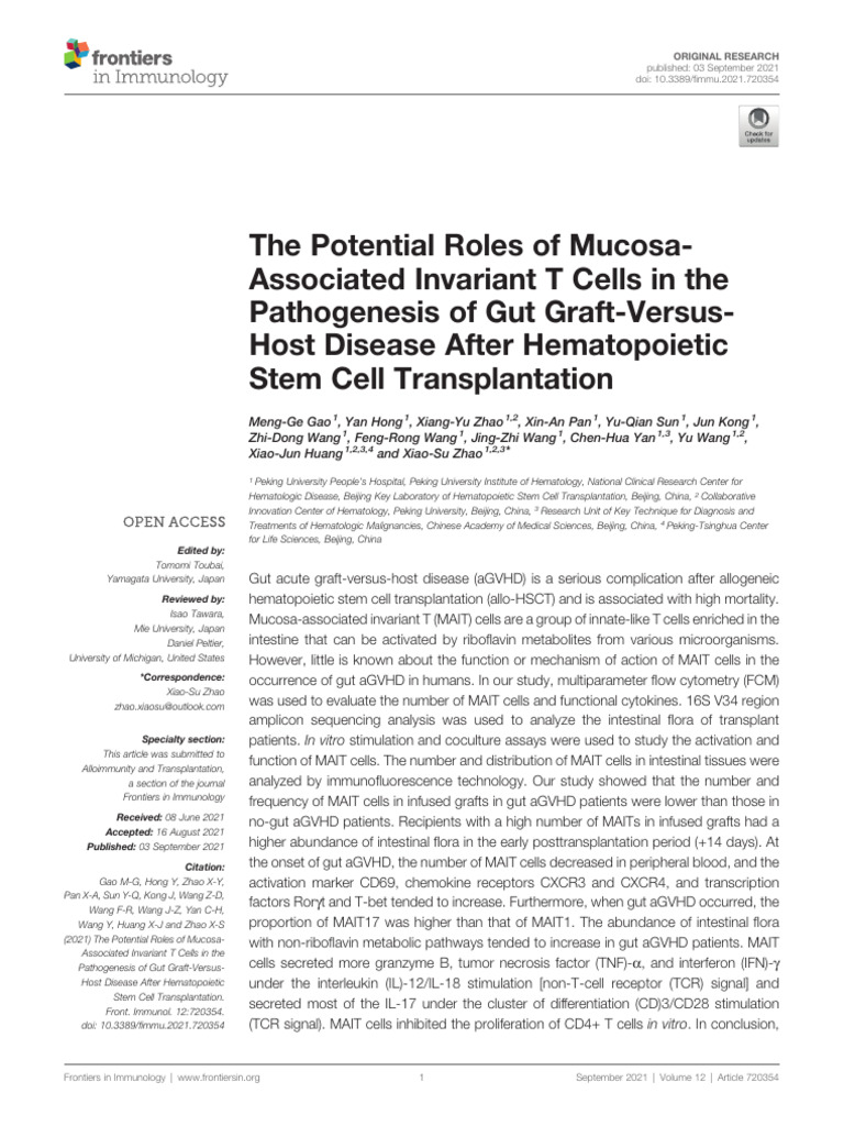 The Potential Roles of Mucosa-Associated Invariant T Cells in The ...