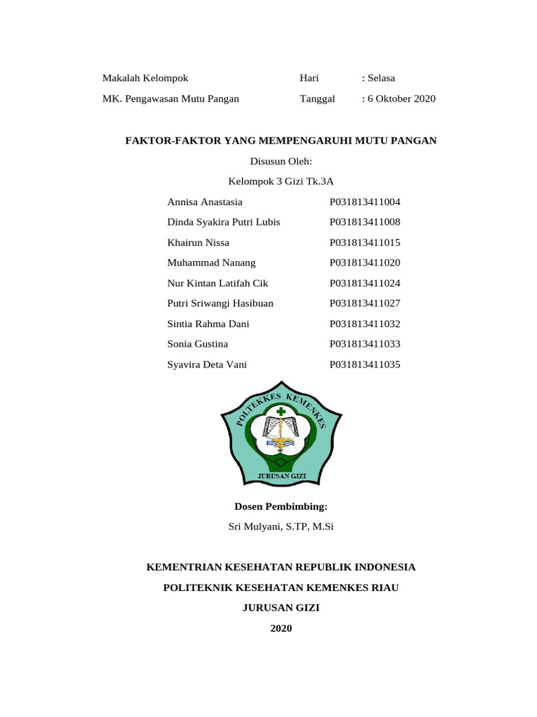 Kelompok 3 3A Faktor Yang Mempengaruhi Mutu Pangan 1 | PDF