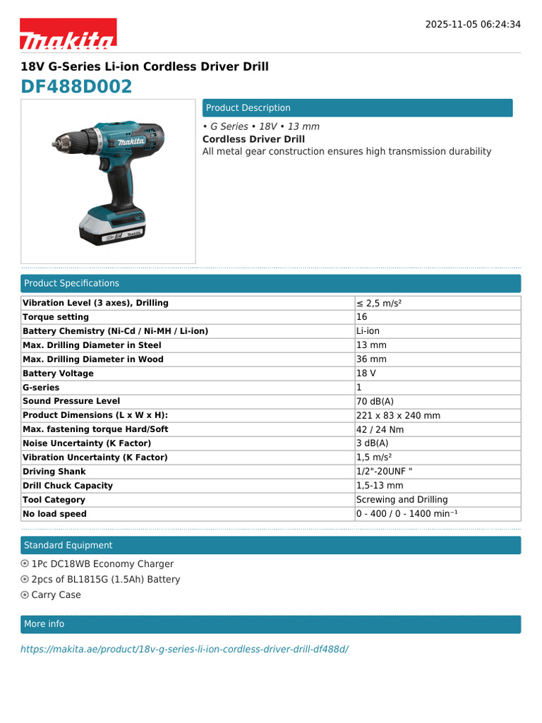 18V G-Series Li-Ion Cordless Driver Drill - DF488D002 | PDF