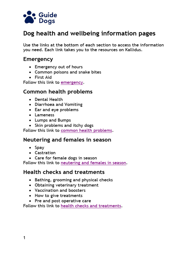 Dog Health and Wellbeing Information Index | PDF