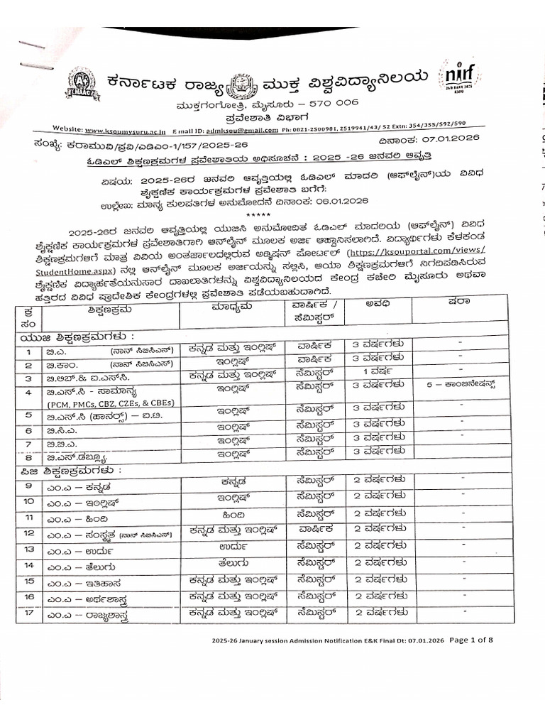 2025 26 Jan Cycle Notifications | PDF