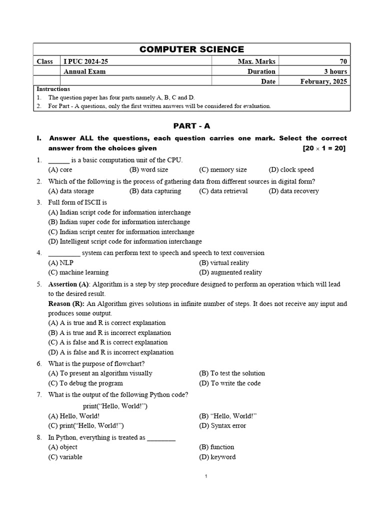 1P - Computer Science - Annual Exam | PDF | Python (Programming ...