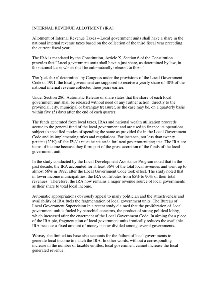 Understanding Internal Revenue Allotment | PDF | Local Government | Internal Revenue Service