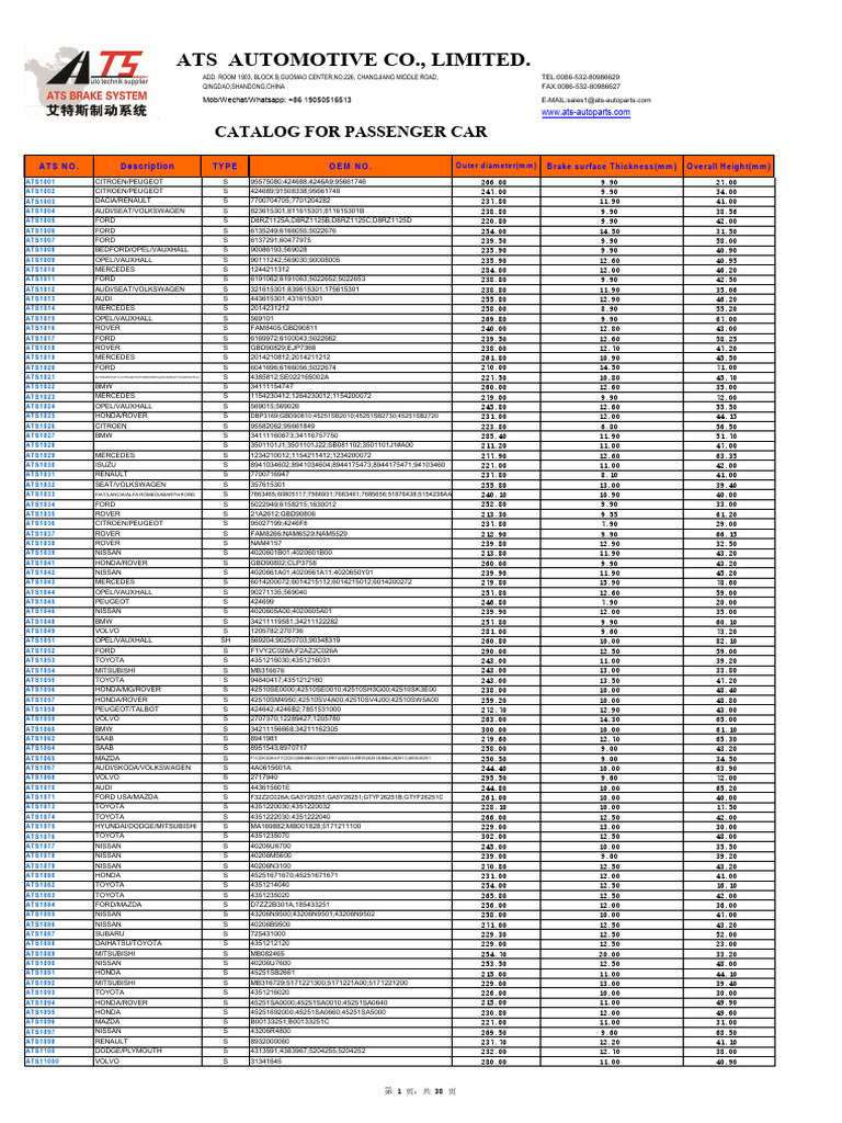 Ats Catalog For Passenger Car | PDF | Nissan | Ford Motor Company