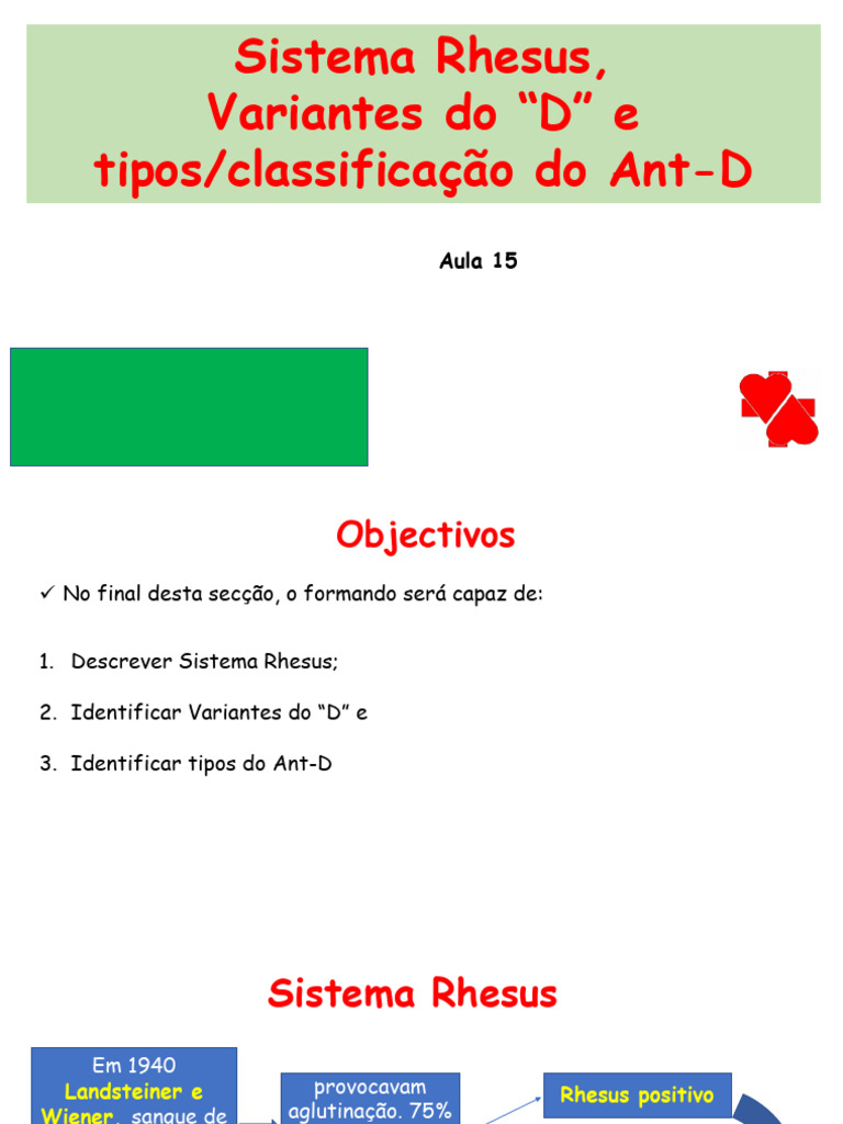 Aula 15 Sistema Rhesus, Variantes Do D e Tipos Do Anti D | PDF ...