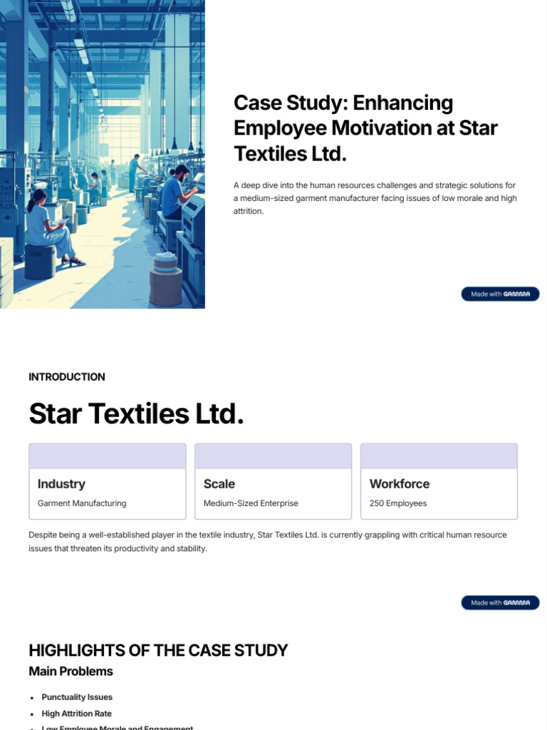 Case Study Enhancing Employee Motivation at Star Textiles LTD | PDF ...