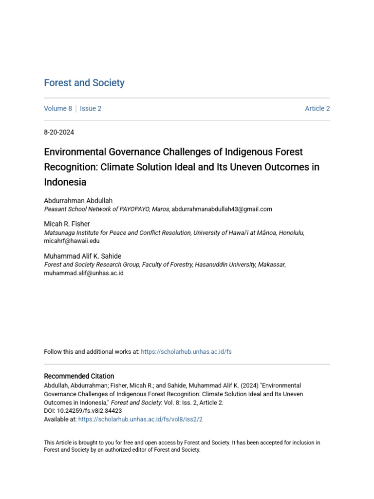 Environmental Governance Challenges of Indigenous Forest Recognit | PDF ...